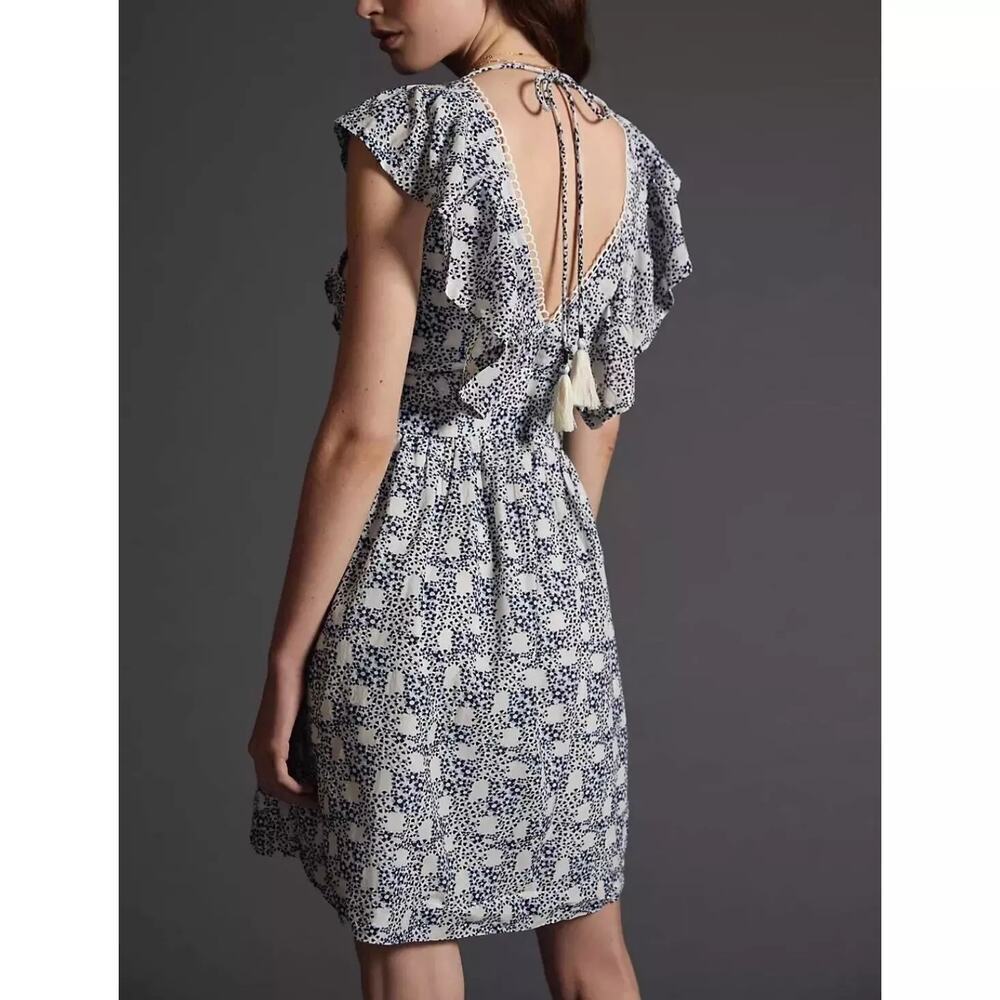 Anthropologie V-Neck Plunge Tunic Mini Dress Womens Size XL Blue White Black NWT - Picture 3 of 14